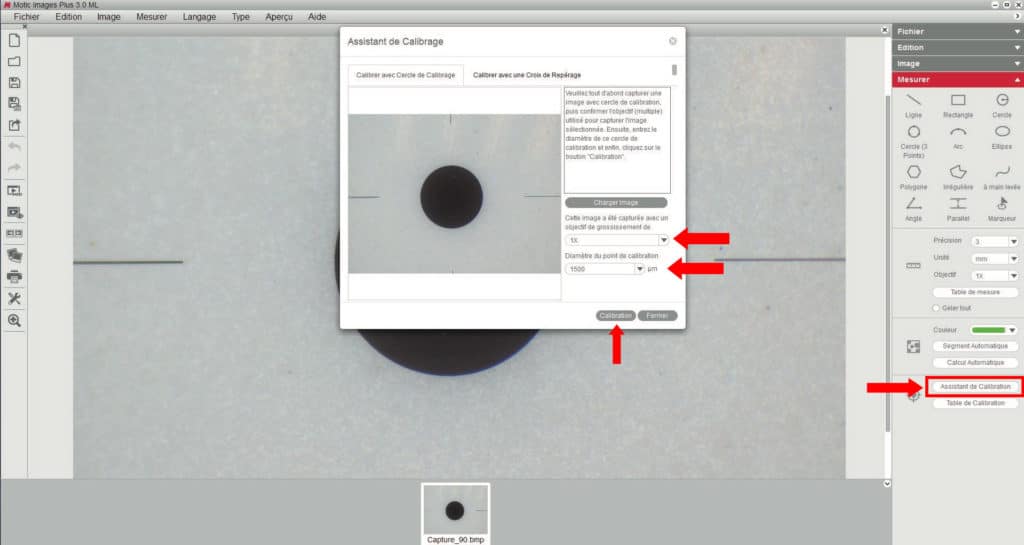 Motic Images Plus 3 - assistant de calibration